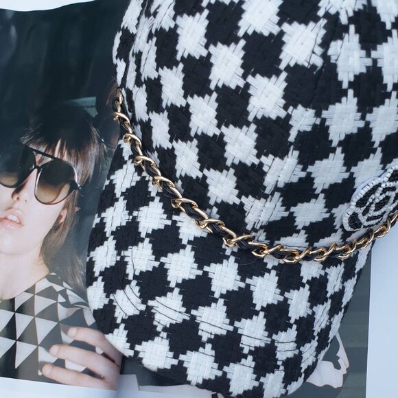 Black White Plaids Women Baseball Hat Cap Camellia Flower Fashion Accessory Gift - Picture 1 of 7